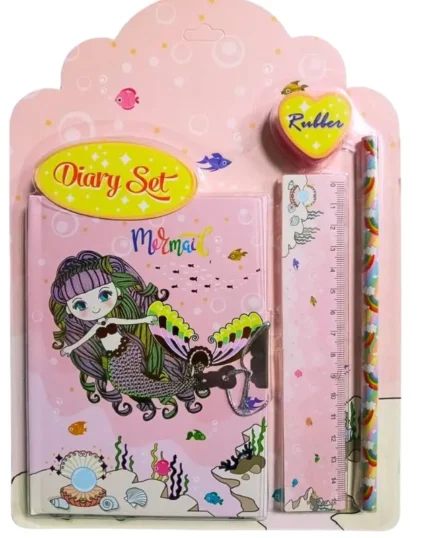 Набір канцелярський WB /BF64937/ "Русалки" (Блокнот А6 замок с фольгою + лінійка+гумка + олівець)