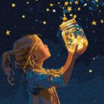 Картина за номерами "Ідейка" /KHO8724/ "Дівчинка і зірочки з фарбами металік" 30*40см