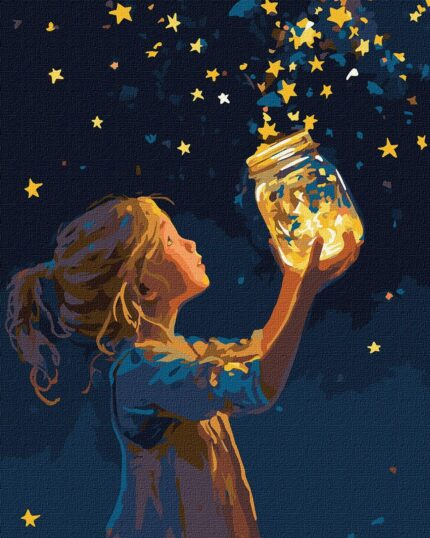 Картина за номерами "Ідейка" /KHO8724/ "Дівчинка і зірочки з фарбами металік" 30*40см