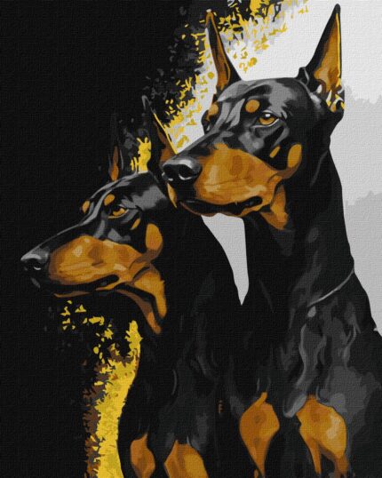 Картина за номерами "Ідейка" /KHO6524/ "Вірні добермани з фарбами металiк extra" 40*50см