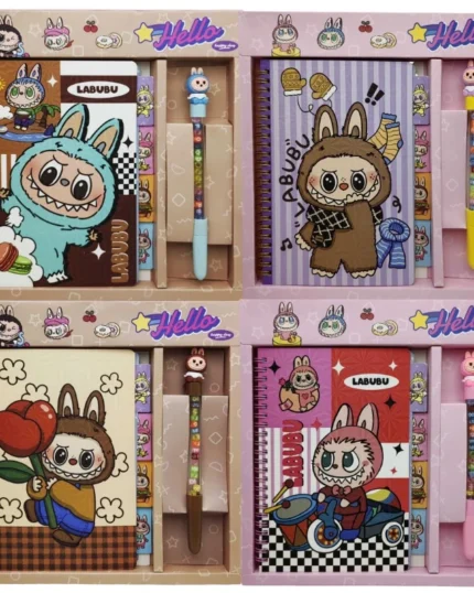 Блокнот 13*19см/80арк. /217-6/ на спіралі+ручка кулькова "Labubu Лабубу" кольорові аркуші, подарункова коробка