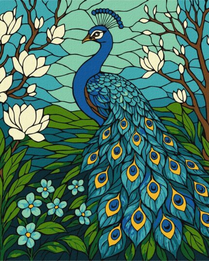 Картина за номерами "Ідейка" /KHO6810/ "Вітраж. Павич в магнолії" 30*30см