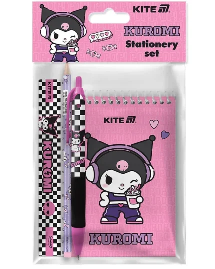 Блокнот А6/48 "Kite" /HK25-S03/ + ручка,олівець,лінійка, 4предмети, Kuromi Куромі