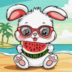 Картина за номерами "Ідейка" /KHO1257/ "Літо. Зайчик з кавуном" 25*25см