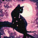 Картина за номерами "Ідейка" /KHO6757/ "Чарівний кіт серед сакури з фарбами металiк" 40*50см