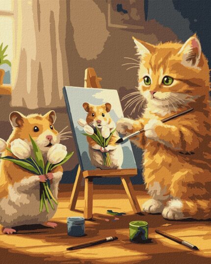 Картина за номерами "Ідейка" /KHO6758/ "Кіт художник" 40*40см