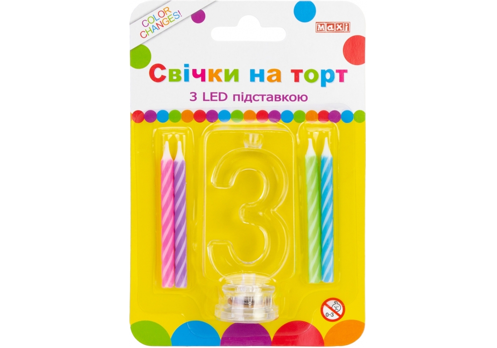 Набір свічки +цифра LED "Maxi" /MX701007-3/ "3" , що світиться (1/12)