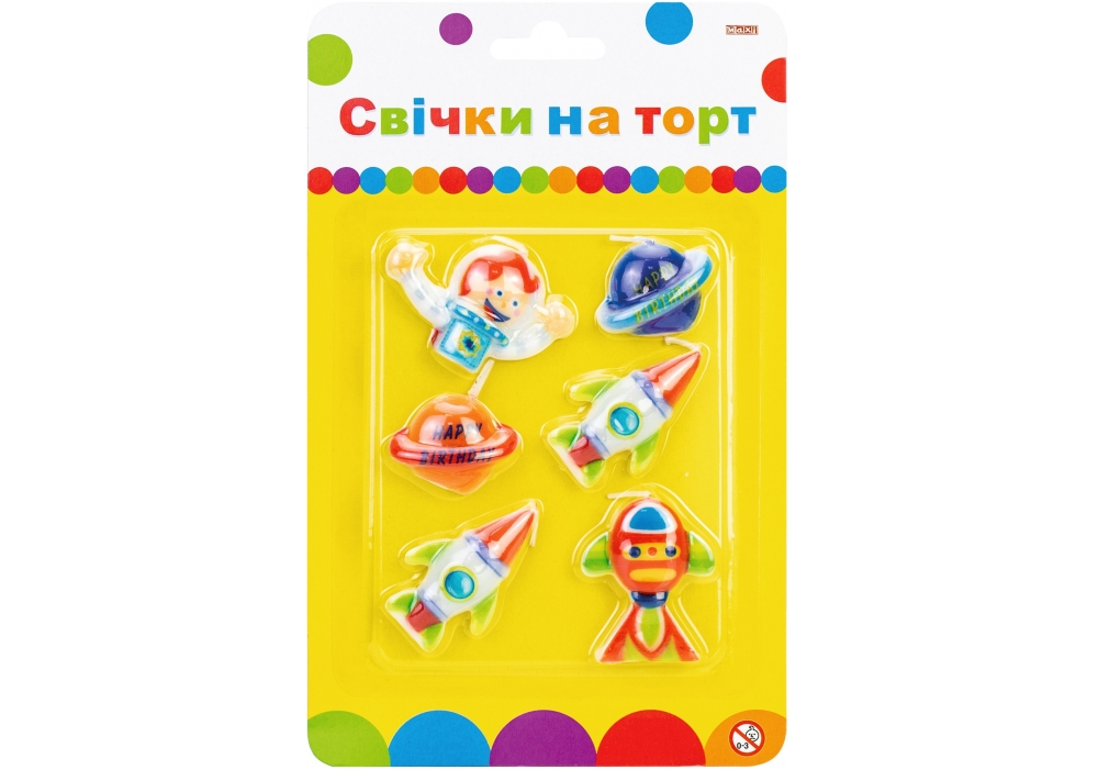 Набір свічки на торт "Maxi" /MX624028/ "Космос" 6шт (1/24)