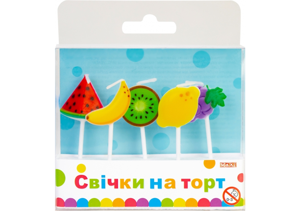 Набір свічки на торт "Maxi" /MX629237/ "Фруктовий бум" 5шт (1/24)