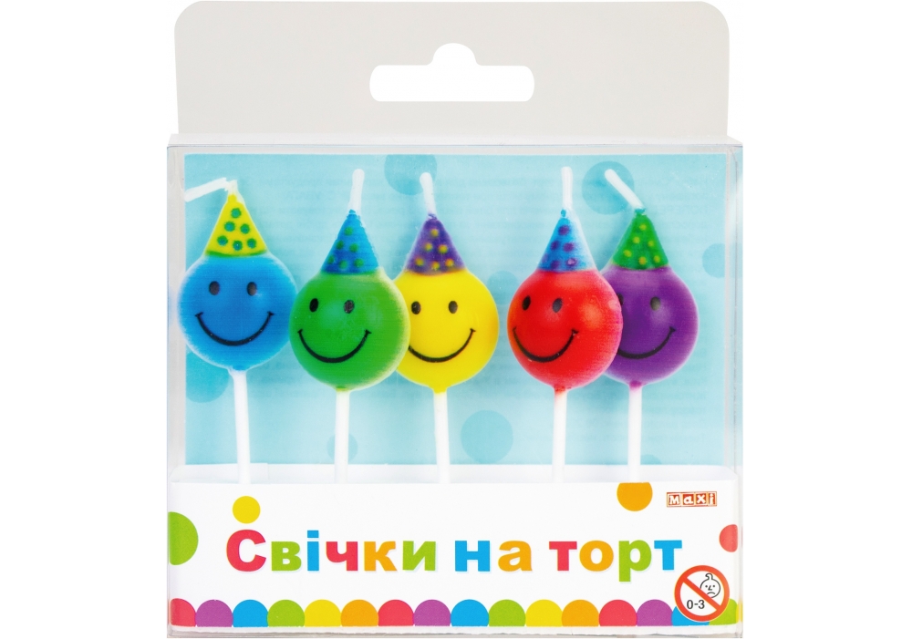 Набір свічки на торт "Maxi" /MX629083/ "Смайли"  5шт (1/24)