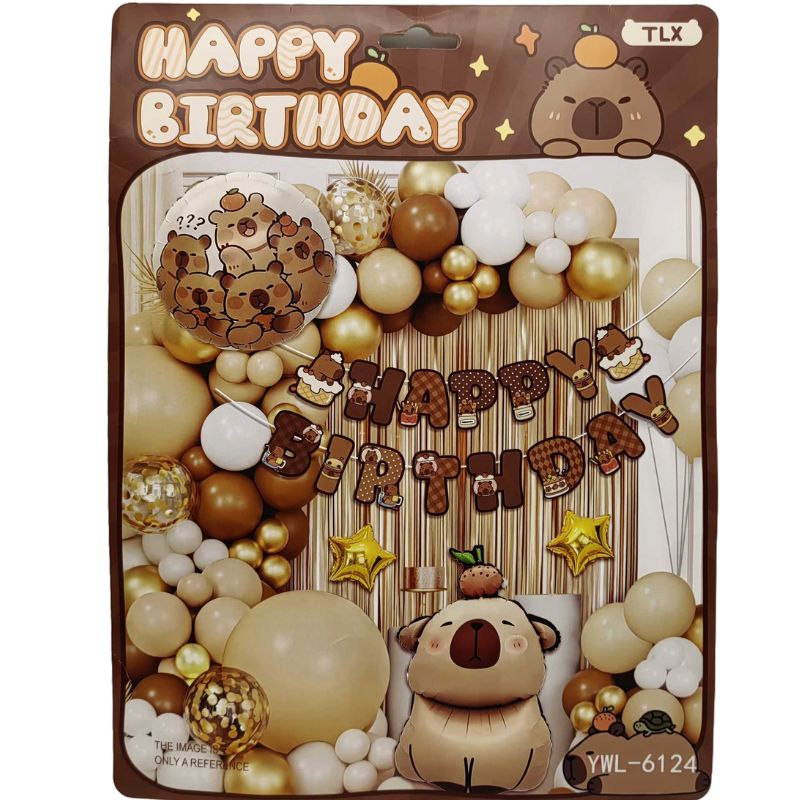 Фотозона з повітряних кульок Happy birthday-Капібара 45см 58шт.кулі,дощик,прапорці (1/10) Китай (6124)