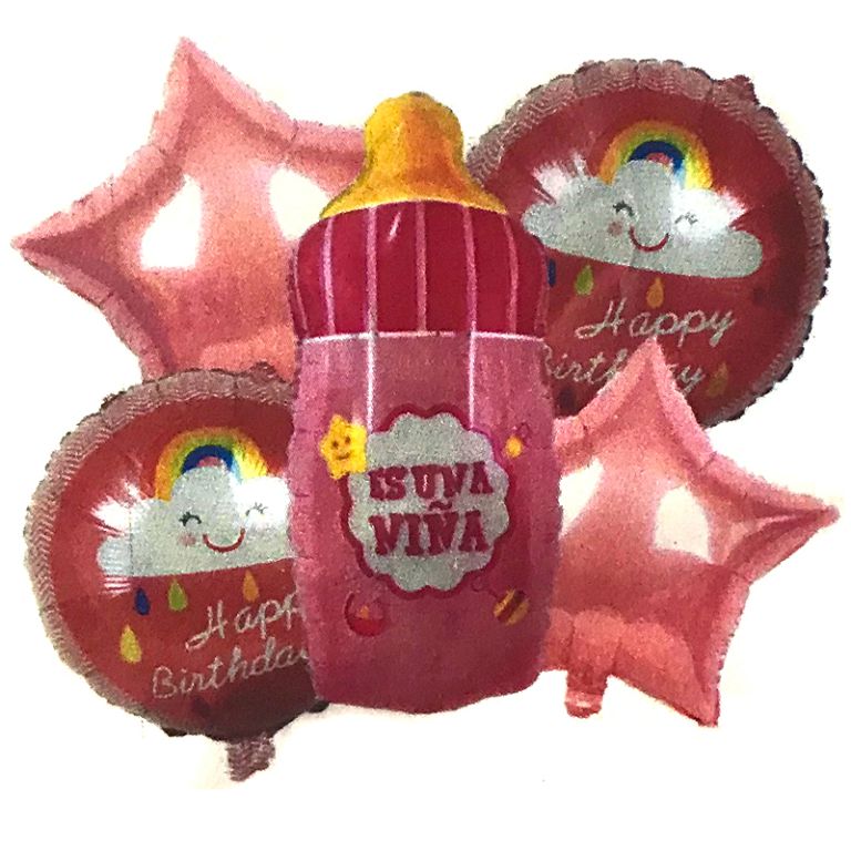 Кулька фольгована GB набір 5 шт/уп, 15'(40 см) Пляшечка рожева Gemar Baloons (990433)