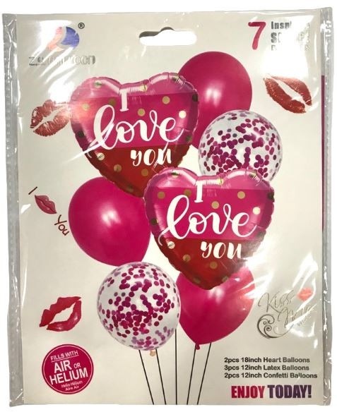 Набір повітряних кульок Серце Love 7шт.=2шт.*45см+5шт*30см (1/10) Китай (30856)