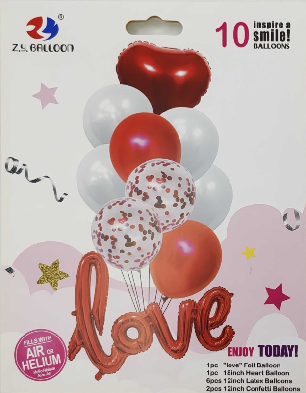 Набір повітряних кульок фольговані Серце Love 10шт.=1шт*76*47см+9шт*30см (1/10) Китай (1212-10-7)