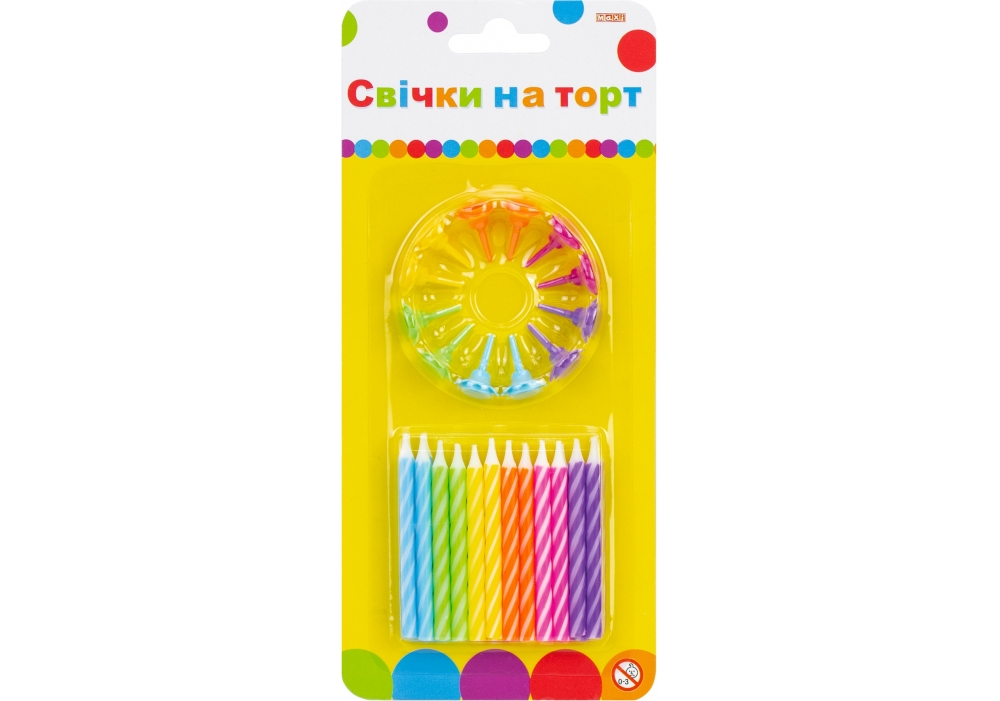 Набір свічки на торт "Maxi" /MX620100.C09/ "Кольорові" 24шт. (1/24)