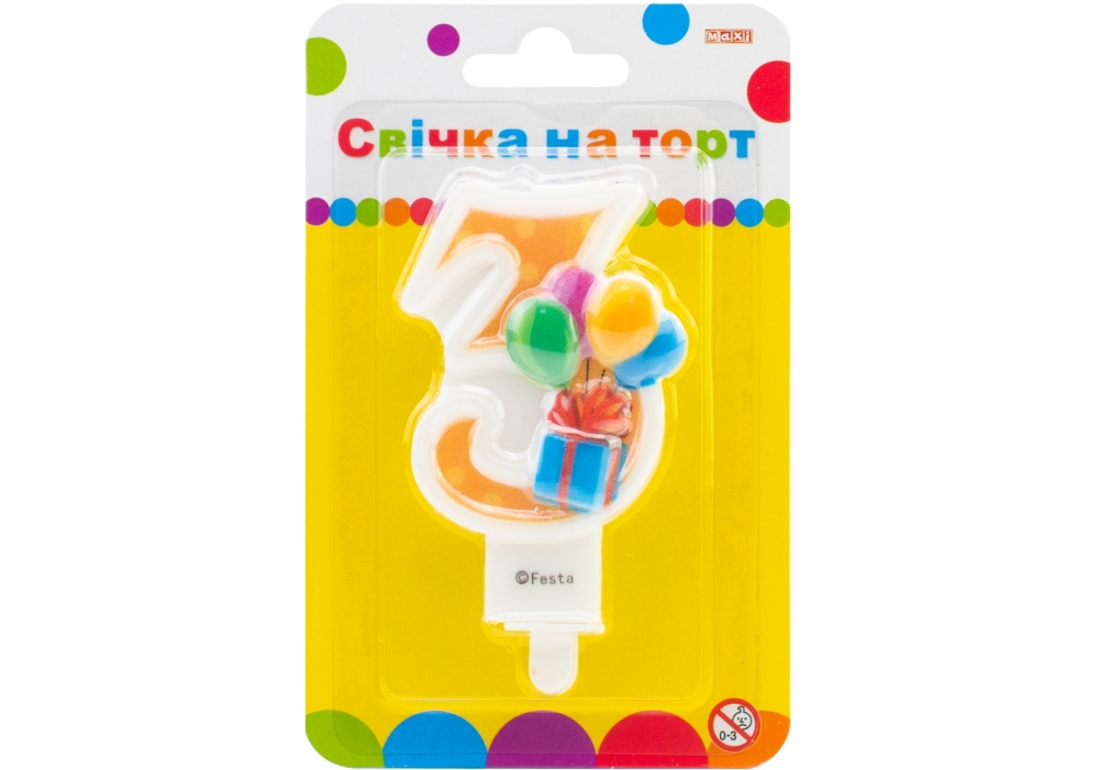Свічка - цифра "Maxi" /MX622069-3/ "3"  кульки 7,62см (1/24)