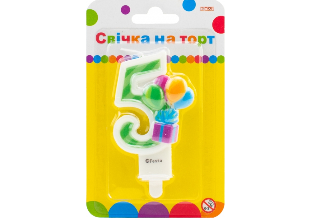 Свічка - цифра "Maxi" /MX622069-5/ "5"  кульки 7,62см (1/24)