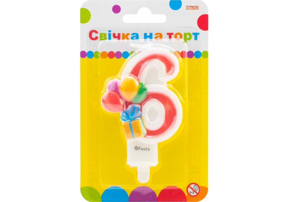 Свічка - цифра "Maxi" /MX622069-6/ "6"  кульки 7,62см (1/24)