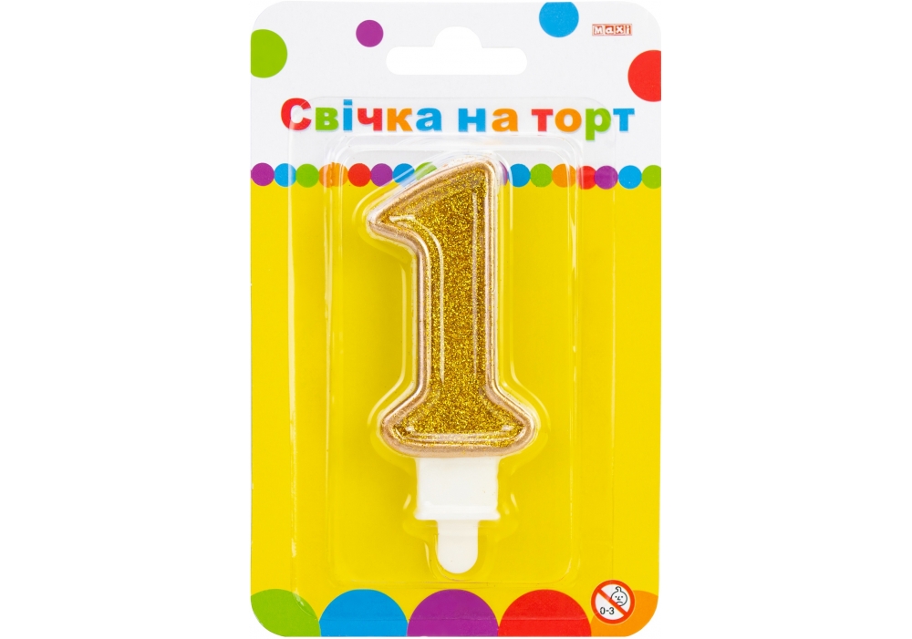 Свічка - цифра "Maxi" /MX622083-1/ "1" зол + блиск. 7,62см (1/24)