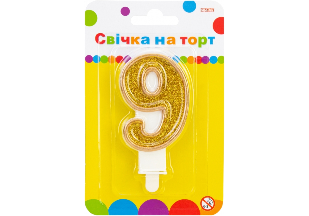 Свічка - цифра "Maxi" /MX622083-9/ "9" зол + блиск. 7,62см (1/24)