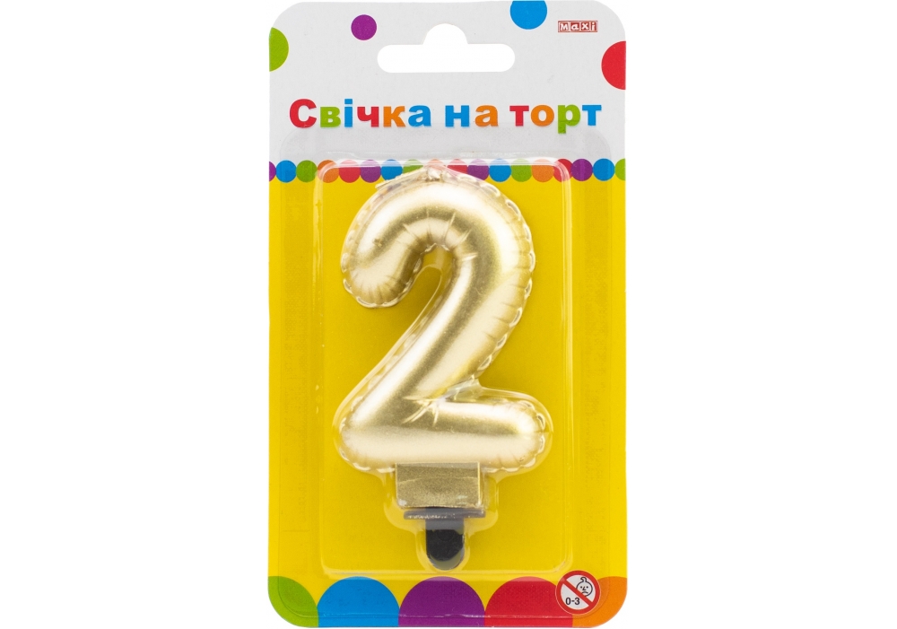 Свічка - цифра "Maxi" /MX622095G-2/ "2" золота кулька 7,62см (1/24)