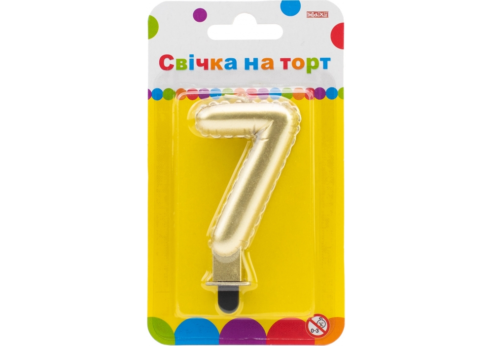 Свічка - цифра "Maxi" /MX622095G-7/ "7" золота кулька 7,62см (1/24)