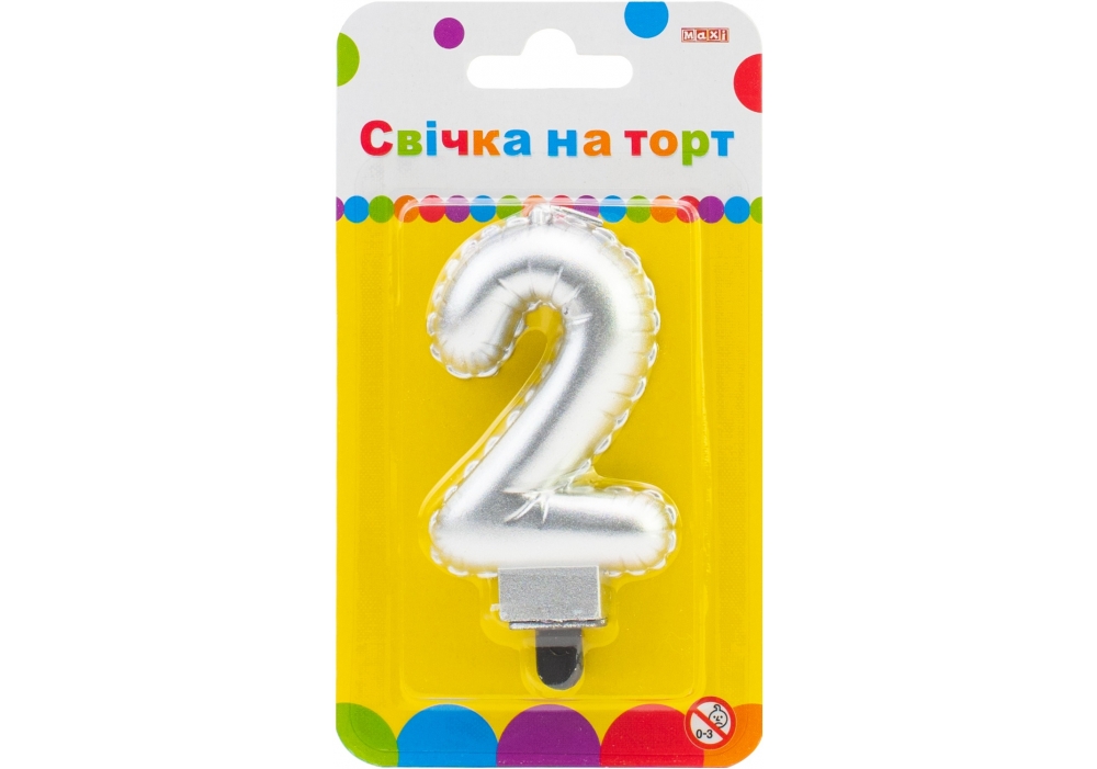 Свічка - цифра "Maxi" /MX622095S-2/ "2" срібна кулька 7,62см (1/24)