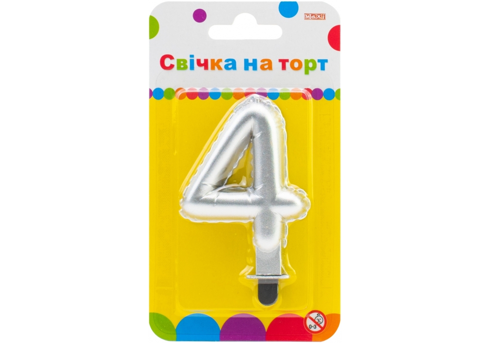 Свічка - цифра "Maxi" /MX622095S-4/ "4" срібна кулька 7,62см (1/24)