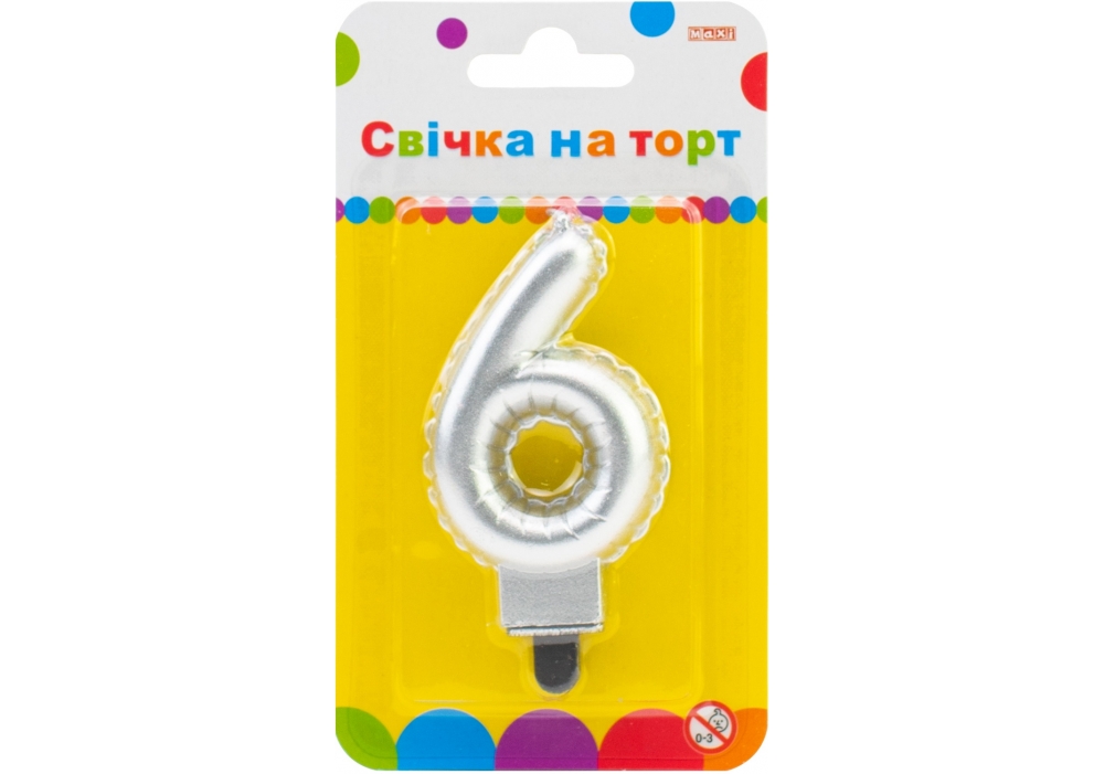 Свічка - цифра "Maxi" /MX622095S-6/ "6" срібна кулька 7,62см (1/24)