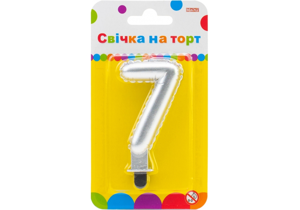 Свічка - цифра "Maxi" /MX622095S-7/ "7" срібна кулька 7,62см (1/24)