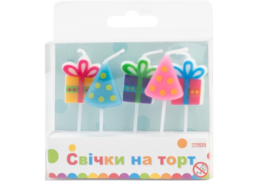 Набір свічок для торту "Maxi" /MX629084/ "Gift Boxes" 5 шт (1/24)