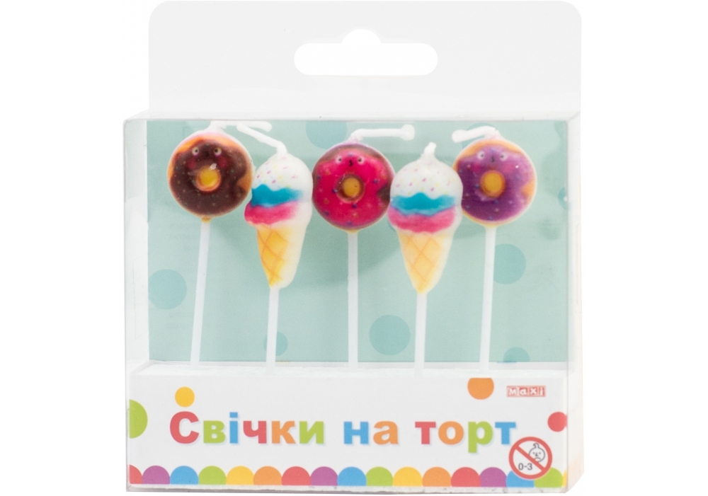 Набір свічок для торту "Maxi" /MX629181/ "Sweets" 5 шт (1/24)