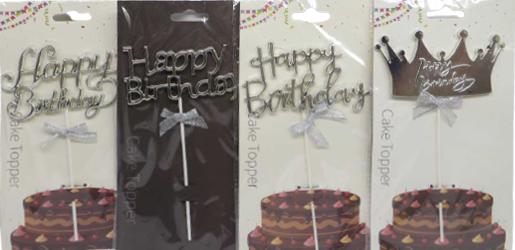 Топпер для торту 3D /90800-4/ "Happy Birthday" срібло, 21 см (12/600)