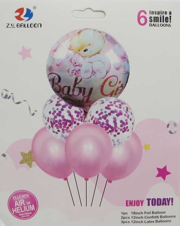Набір повітряних кульок Baby-girl 6шт.(1шт.-45см, 5шт.-30см) рожевий Китай (1212-11-P)