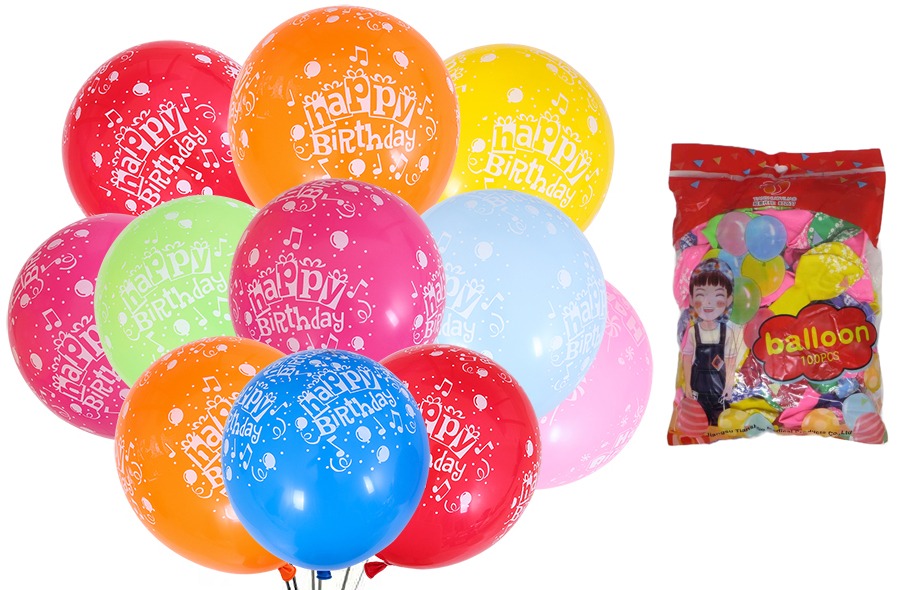 Набір повітряних кульок 30см Happy birthday набір 100 шт. мікс Китай (302-1)