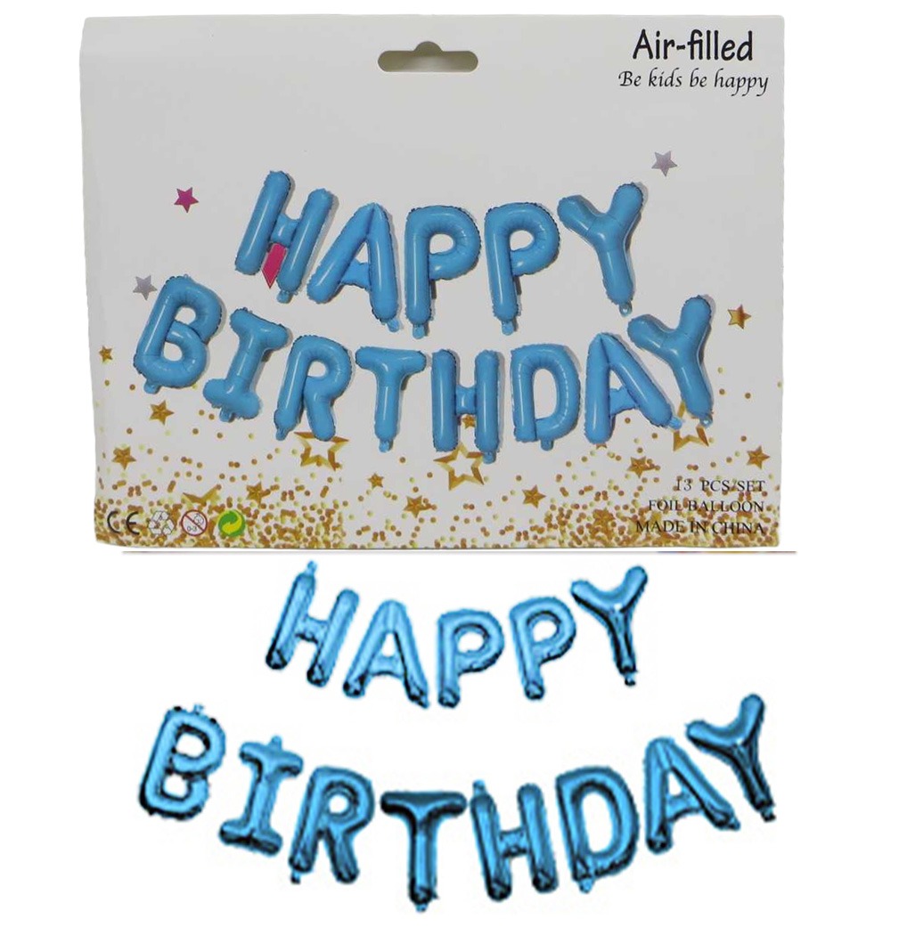 Набір повітряних кульок фольговані Happy birthday 40см блакитні Китай (1215-В)