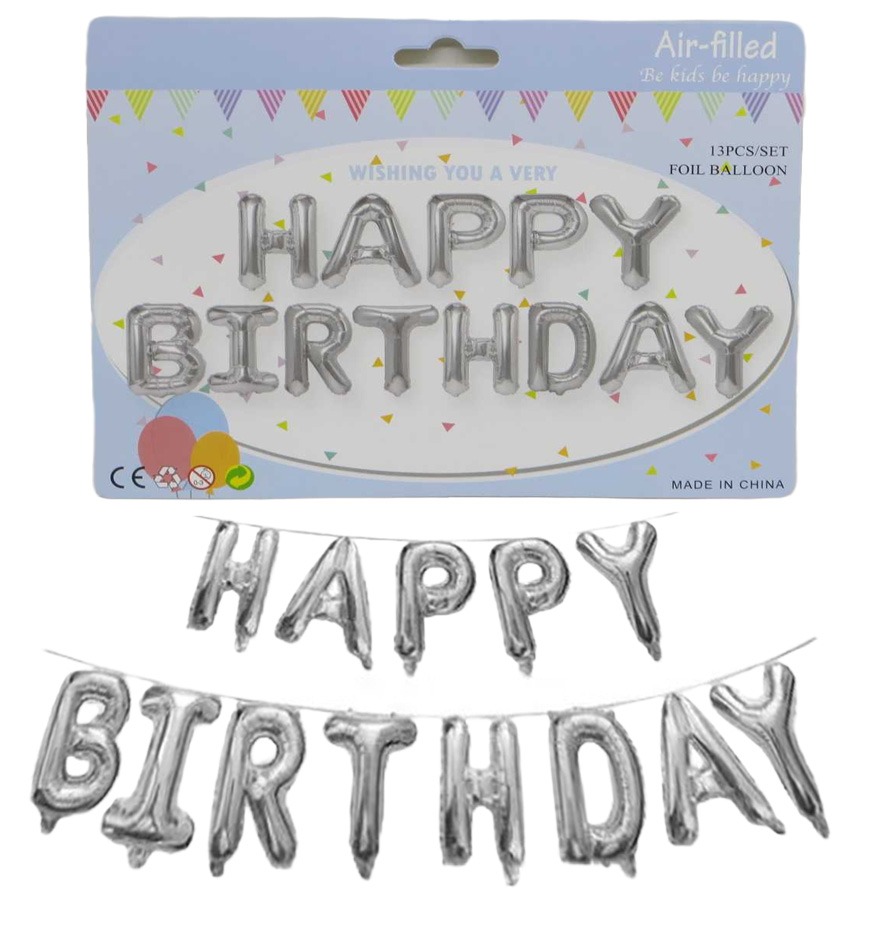 Набір повітряних кульок фольговані Happy birthday 40см срібло Китай (1215-S)