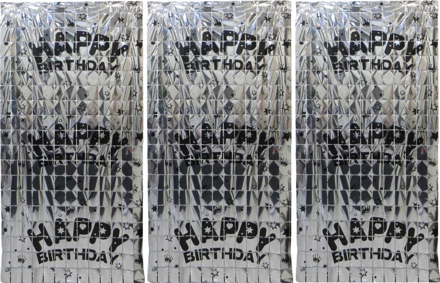 Фотозона-шторка з фольги Квадрат-Happy Birthday 1*2м 2.0мкр.,срібло Китай (13002-S)