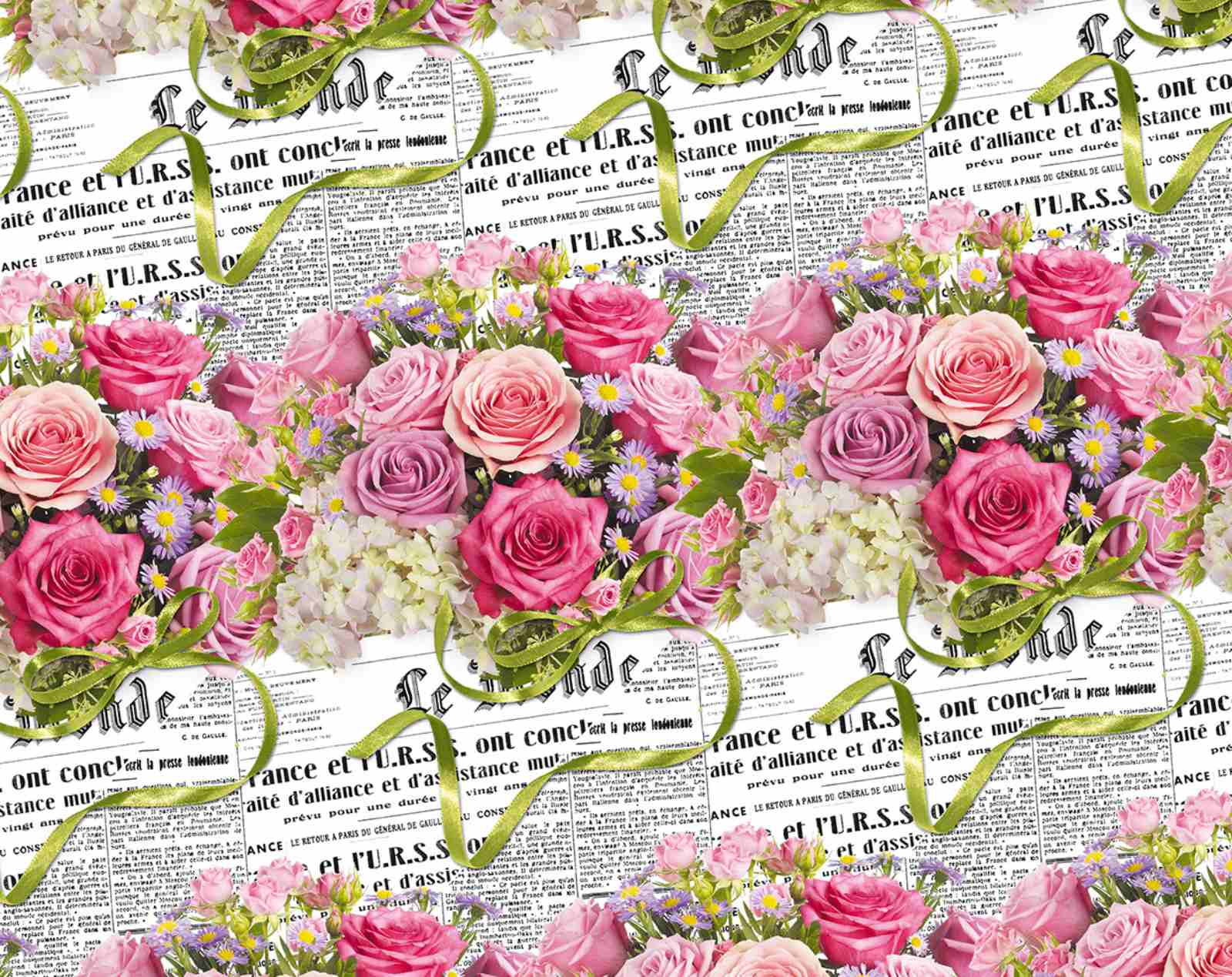 Папір пакувальний крейдований "Unison" /PVM10-213/ "газета в трояндах" 0,7*1м, 10арк. Unison (PVM10-213)