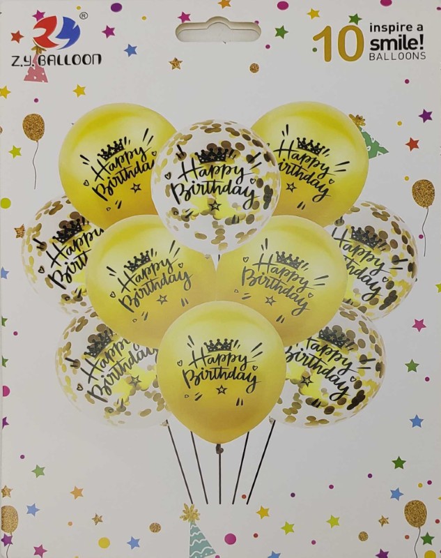 Набір повітряних кульок Happy birthday 10шт.*30см золоті Китай (1212-10-1)
