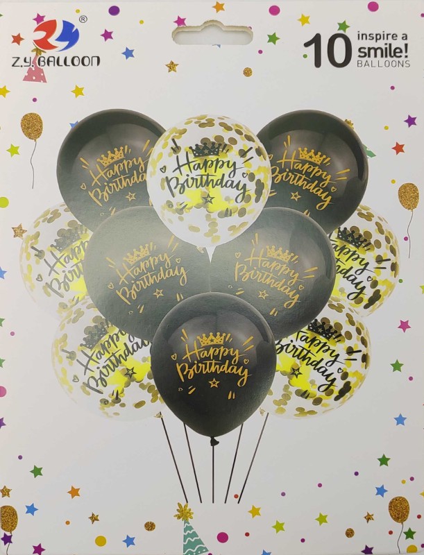Набір повітряних кульок Happy birthday 10шт.*30см чорно-золоті (1/10) Китай (1212-10-3)