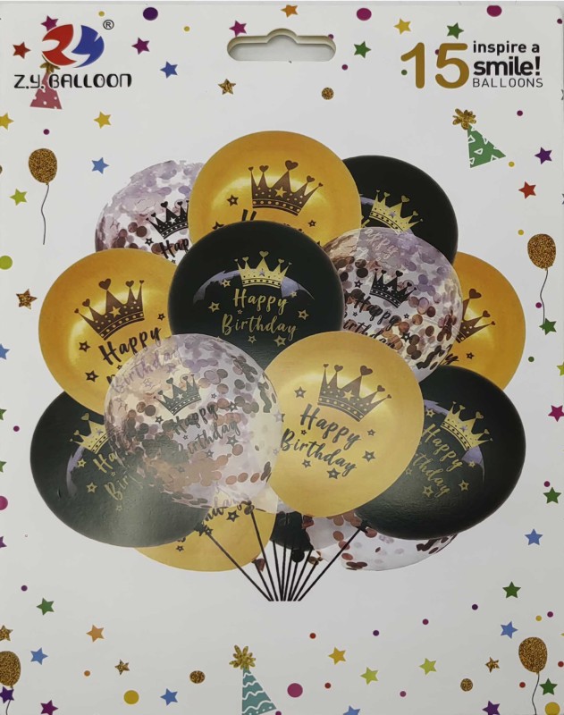 Набір повітряних кульок 15шт.*30см Happy birthday рожеві,золоті,чорні Китай (1212-15-4)