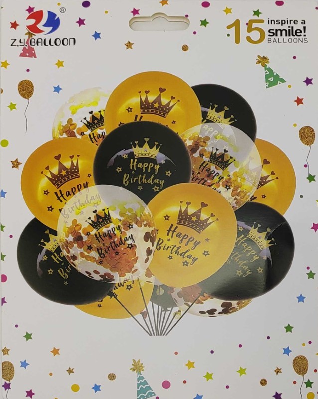 Набір повітряних кульок 15шт.*30см Happy birthday золоті,чорні Китай (1212-15-3)