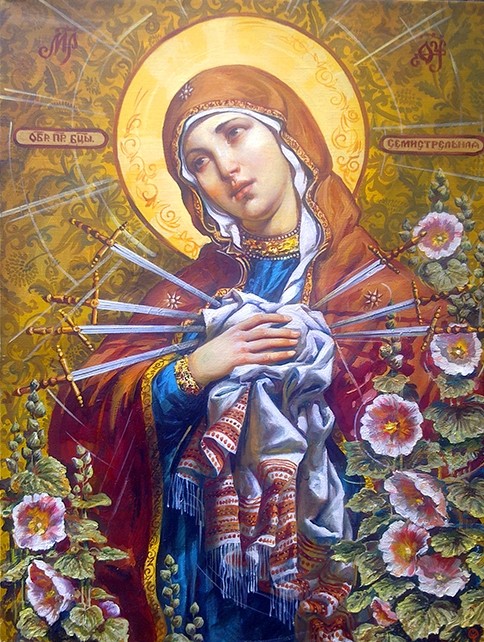 Алмазна мозаїка “Божа Мати Семистрільна” 40х50 см на підрамнику Go to art (177262)