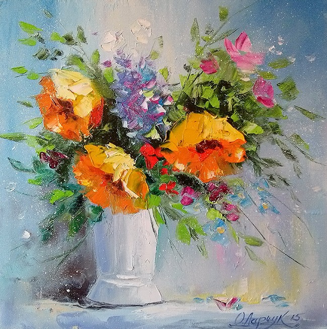 Алмазна мозаїка “Букет жовтих троянд у вазі” 30х30 см Go to art (177153)