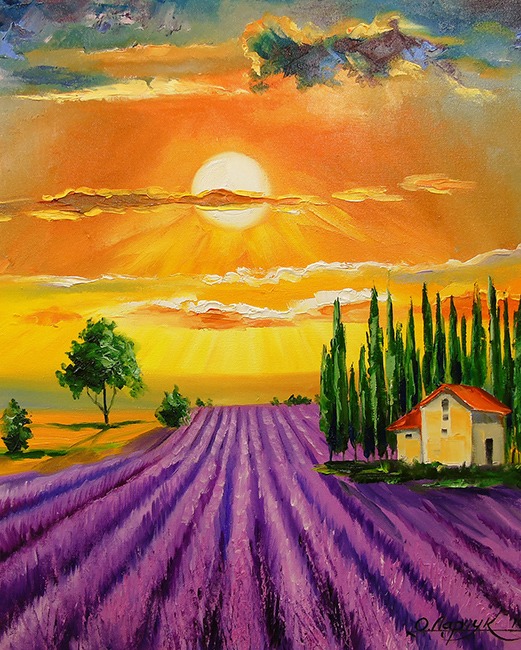Алмазна мозаїка “Лавандове поле на заході сонця” 30х40 см Go to art (177113)