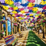 Картина за номерами Вулиця кольорових парасольок 40x50 см Ідейка KHO6462