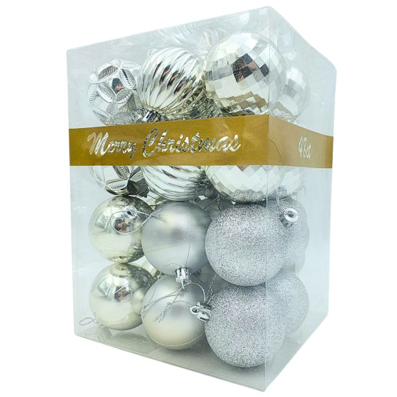 Набір новорічних кульок "JO" /DSCN1355/ срібло "Christmas" 4-6см 48шт. (1/18)