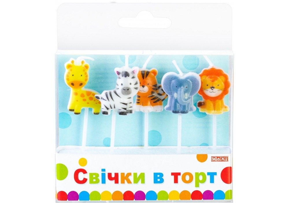 Набір свічок для торту "Maxi" /MX629291/ 3D свічки SAFARI, 5 шт. (1/24)