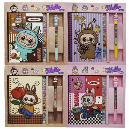 Блокнот 13*19см/80арк. /217-6/ на спіралі+ручка кулькова "Labubu Лабубу" кольорові аркуші, подарункова коробка
